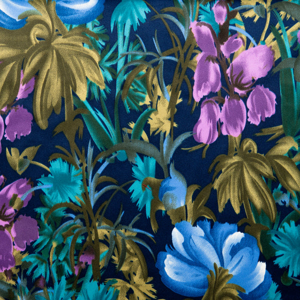 Satin Velvet - CLARA - Florals - Blue