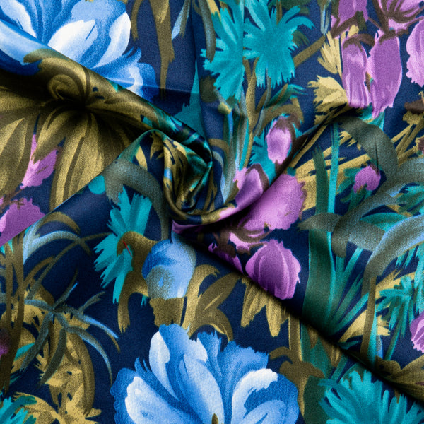 Satin Velvet - CLARA - Florals - Blue