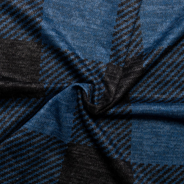 Tricot brossé à carreaux - TRANQUIL - Bleu