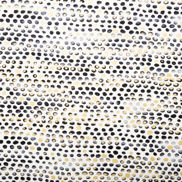 Printed Cotton - BLACK WHITE & 24 KARAT - Abstract dots - White