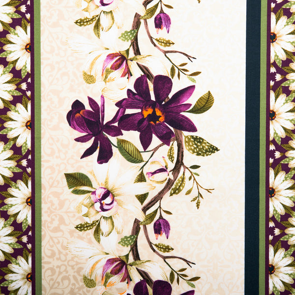 Printed Cotton - AVALON - Floral stripe - Purple
