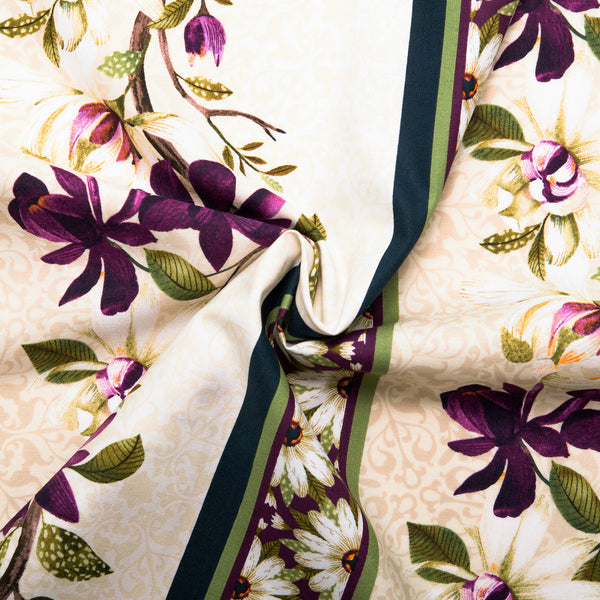 Printed Cotton - AVALON - Floral stripe - Purple