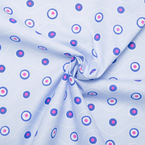 Printed Cotton - HAPPINESS - Cercles - Blue