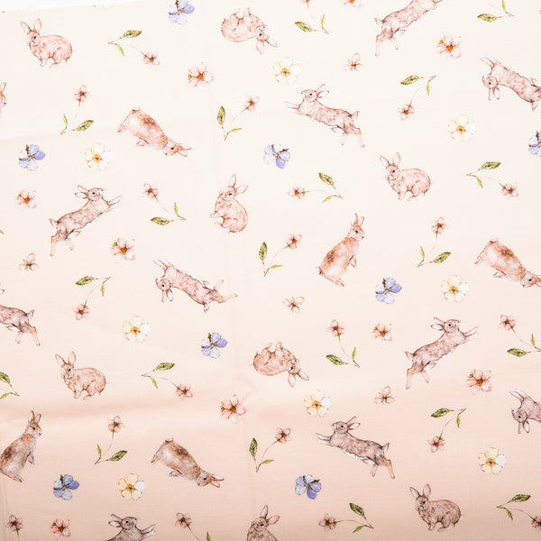 Printed Cotton - HEAVENLY HEDGEROW - Rabbits - Peach