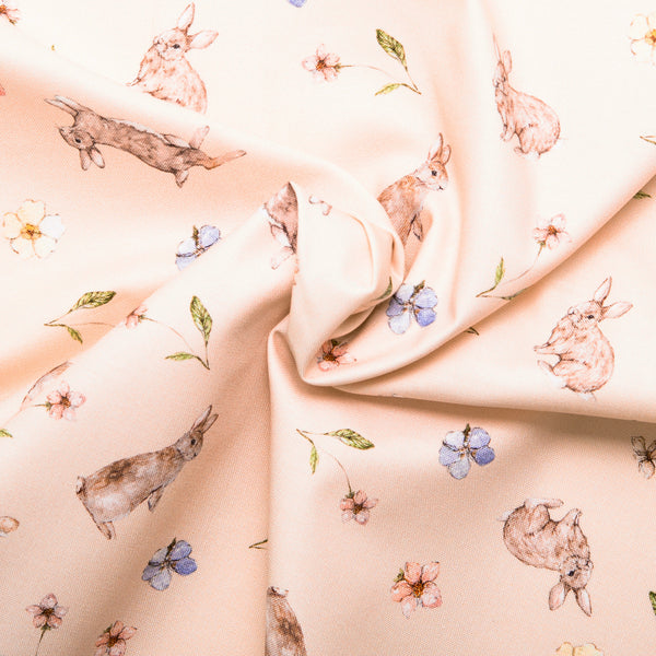 Printed Cotton - HEAVENLY HEDGEROW - Rabbits - Peach