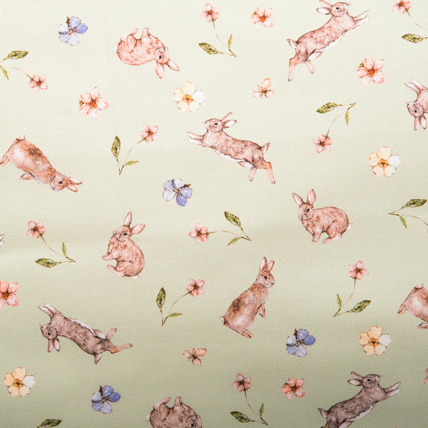 Printed Cotton - HEAVENLY HEDGEROW - Rabbits - Mint