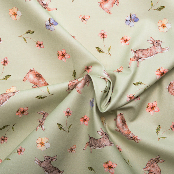 Printed Cotton - HEAVENLY HEDGEROW - Rabbits - Mint