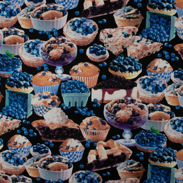 Coton imprimé - BLUEBERRY HILL - Dessert aux bleuets - Noir
