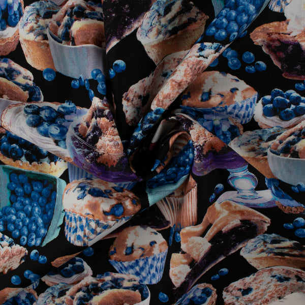 Printed cotton - BLUEBERRY HILL - Blueberry dessert - Black