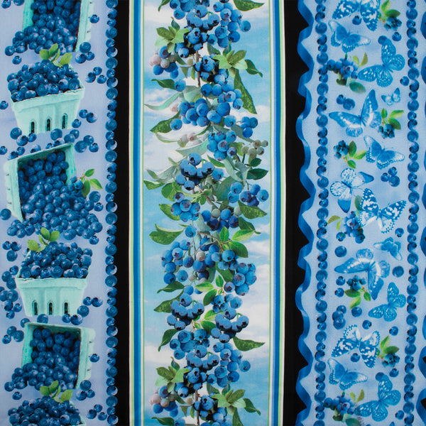 Coton imprimé - BLUEBERRY HILL - Rayures bleuets - Bleu
