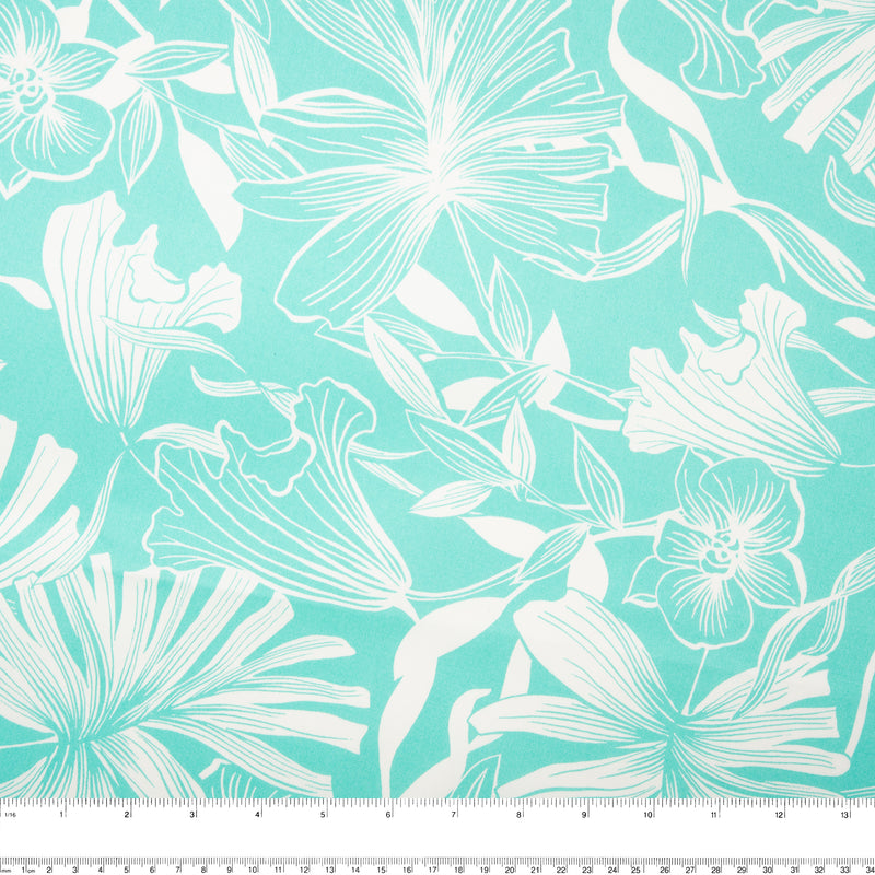 Printed Stretch Sateen - LYDIA - Lily - Light aqua