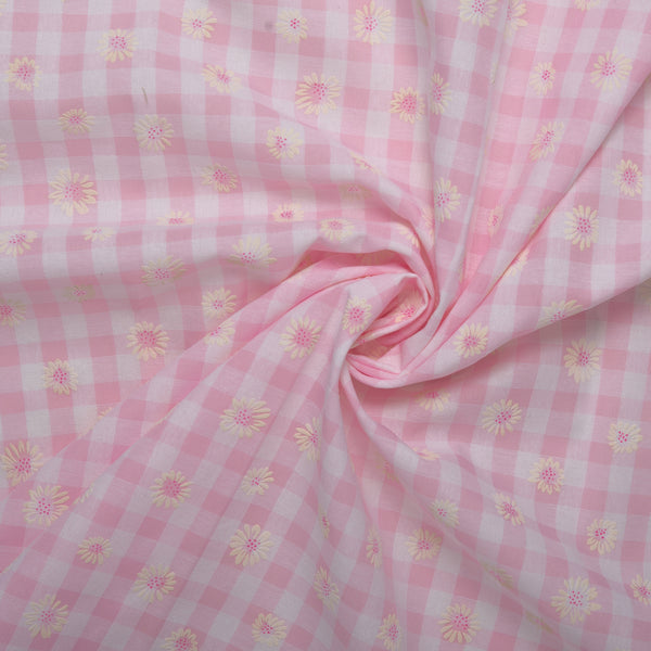 Novelty Fashion Cotton - Daisy / Plaids - Light pink