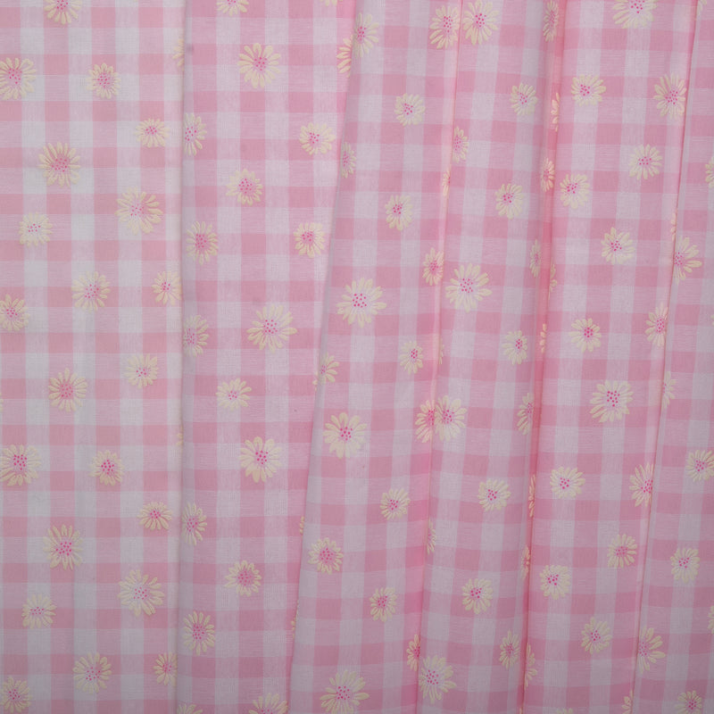 Novelty Fashion Cotton - Daisy / Plaids - Light pink