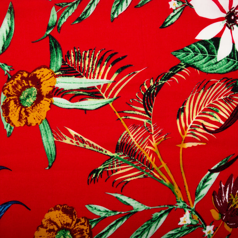 Printed rayon - ANDREA - Tropical leafs - Red