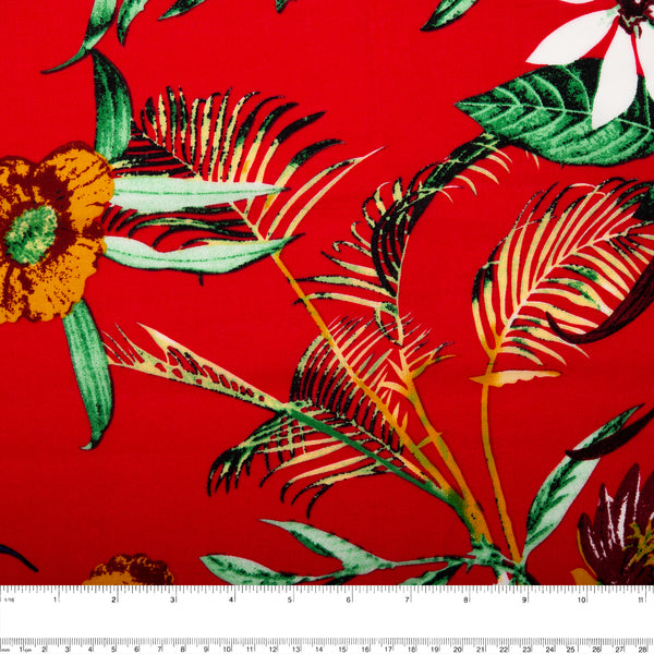 Printed rayon - ANDREA - Tropical leafs - Red