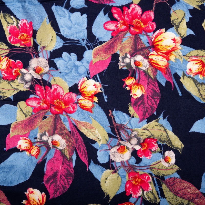 Printed rayon - ANDREA - Florals - Navy / Pink