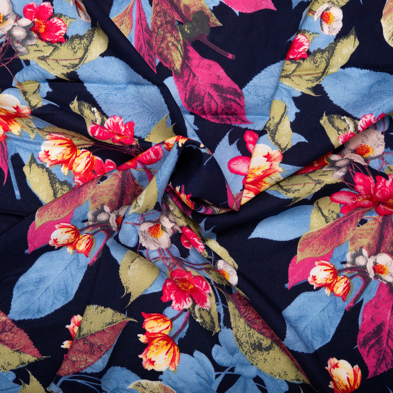 Printed rayon - ANDREA - Florals - Navy / Pink