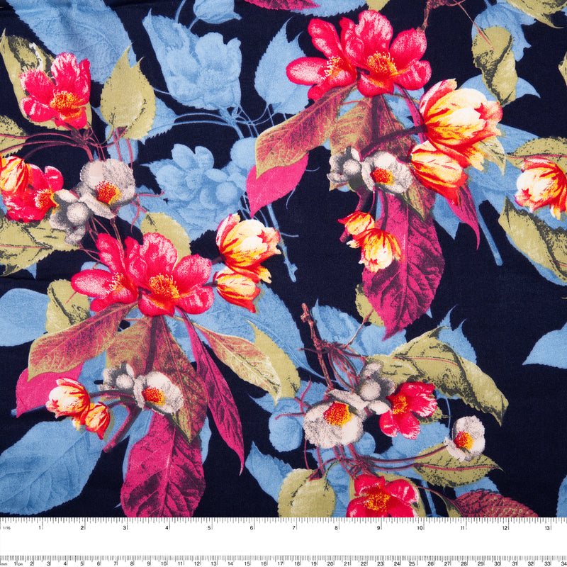 Printed rayon - ANDREA - Florals - Navy / Pink