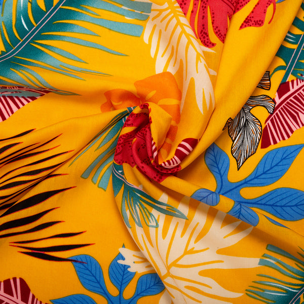 Popeline de rayonne imprimée - ANNA - Feuille tropical - Soleil