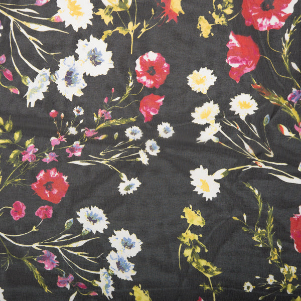 Printed Chiffon - CHANDA - Florals - Black / Pink