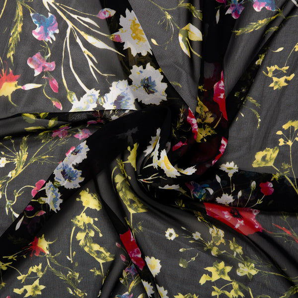 Printed Chiffon - CHANDA - Florals - Black / Pink