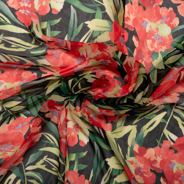 Printed Chiffon - CHANDA - Florals - Black / Red