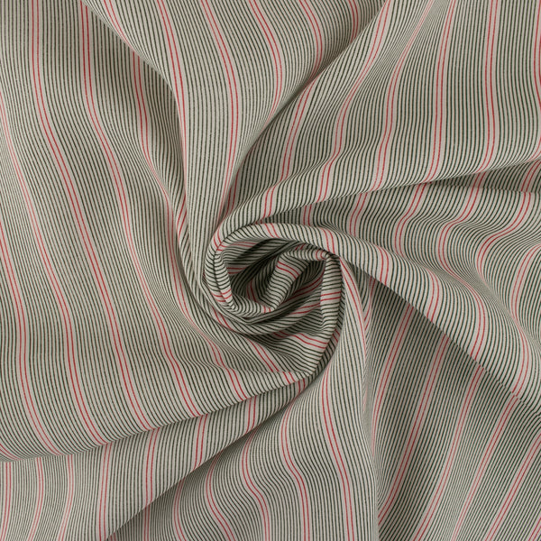Rayon Poplin Stripe - Various Stripe - Grey / Red