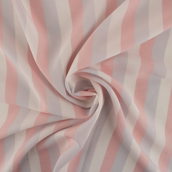 Rayon Poplin Stripe - White / Blue / Pink