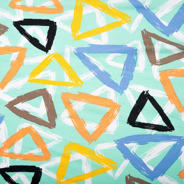 Tricot viscose imprimé - ARIELLA - Triangles - Turquoise