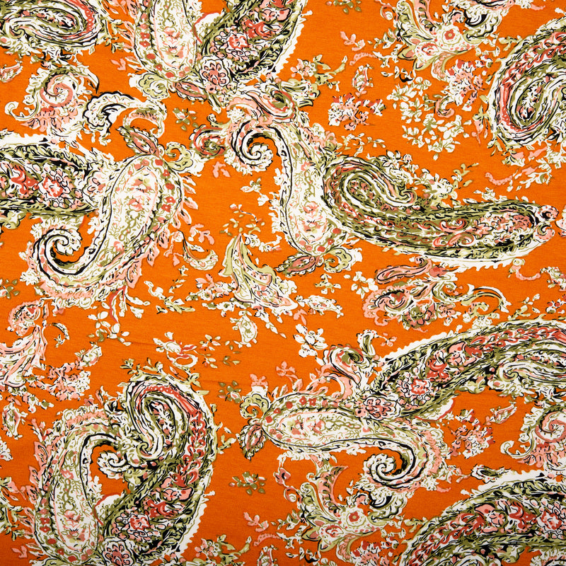 Tricot viscose imprimé - ARIELLA - Cachemire - Orange