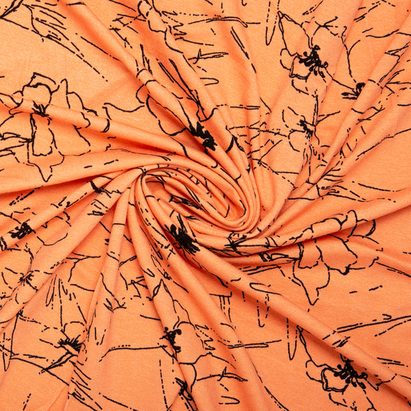 Printed Viscose Knit - ARIELLA - Clematis - Orange