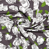 Tricot viscose imprimé - ARIELLA - Roses - Gris / Vert