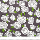 Tricot viscose imprimé - ARIELLA - Roses - Gris / Vert