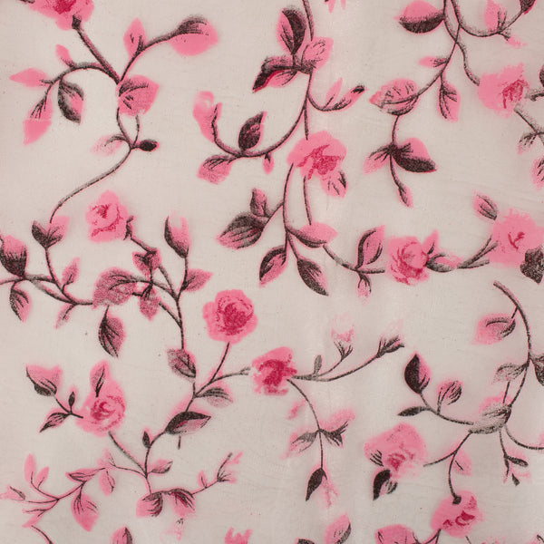 Printed Burnout Organza - Roses - Pink