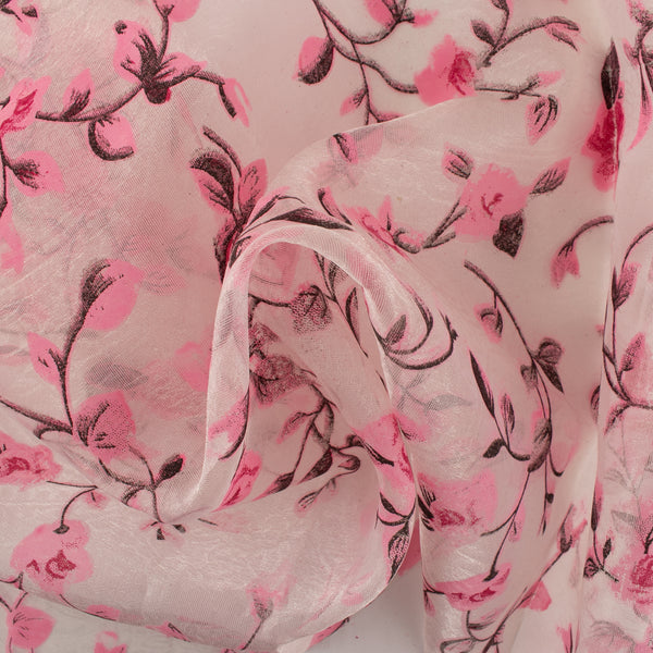 Printed Burnout Organza - Roses - Pink