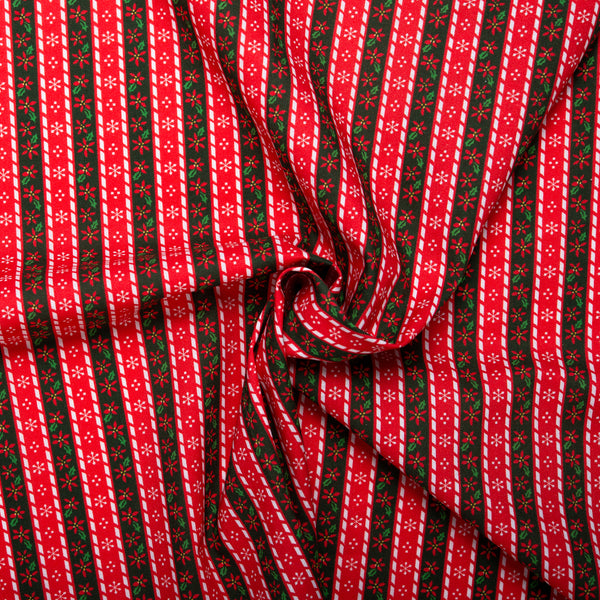 Printed Cotton - ZILLION - Stripe flowers - Red
