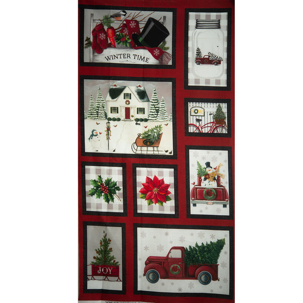 Printed Cotton - ZILLION - Panel truck  24" X 45" (60cm X 115cm) - Red