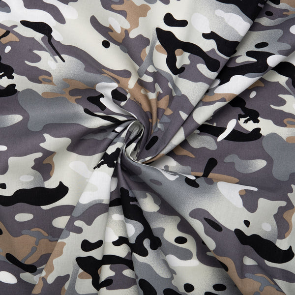 Popeline de coton imprimée - WOO HOO - Camouflage - Gris