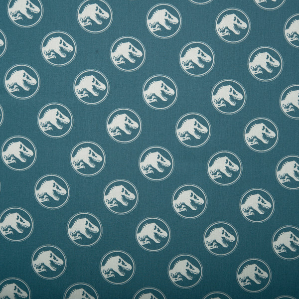 Printed Cotton Poplin - WOO HOO - Dinosaur - Blue