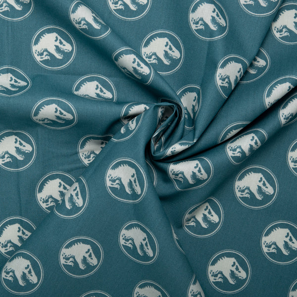 Printed Cotton Poplin - WOO HOO - Dinosaur - Blue