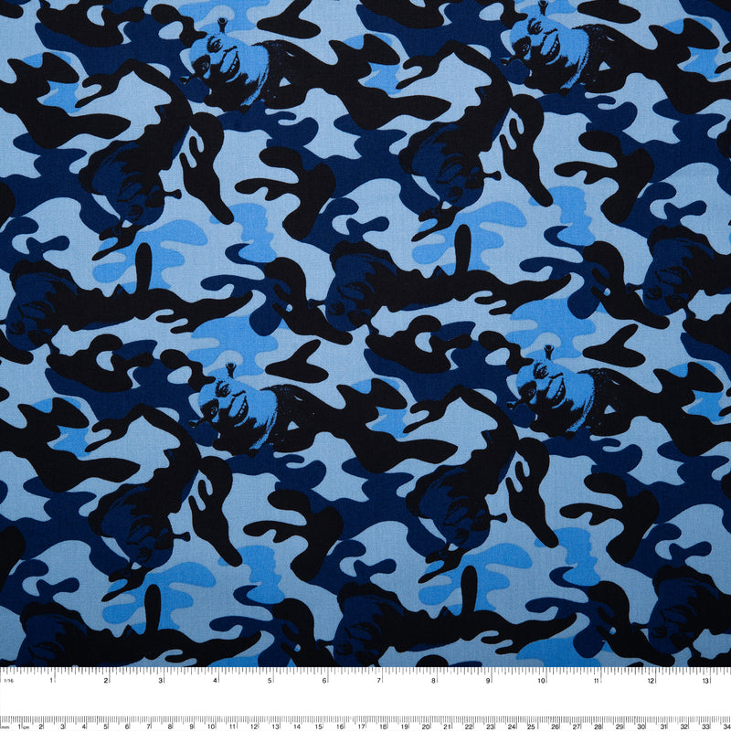 Popeline de coton imprimée - WOO HOO - Camouflage / Shrek - Bleu