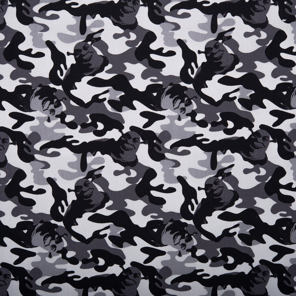 Printed Cotton Poplin - WOO HOO - Camouflage / Shrek - Grey