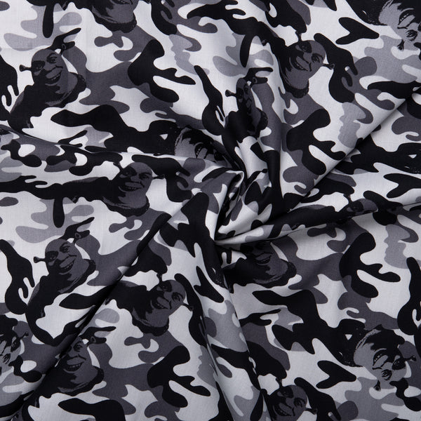 Popeline de coton imprimée - WOO HOO - Camouflage / Shrek - Gris