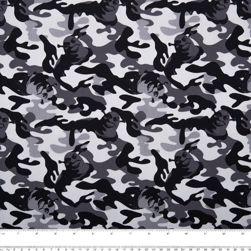 Printed Cotton Poplin - WOO HOO - Camouflage / Shrek - Grey