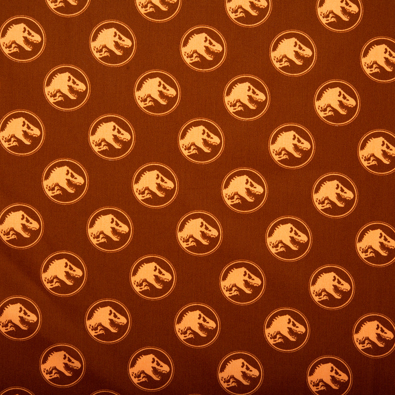 Printed Cotton Poplin - WOO HOO - Dinosaur - Brown