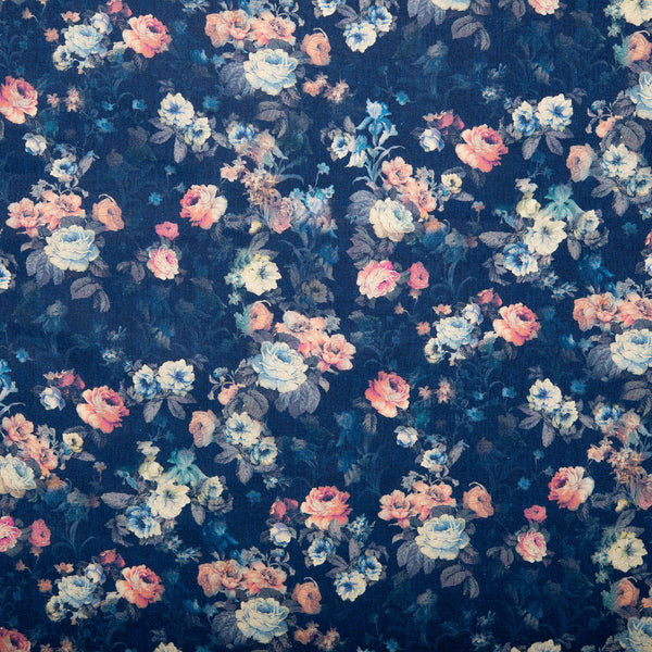Digital Printed cotton - MEDLEY - Roses - Blue