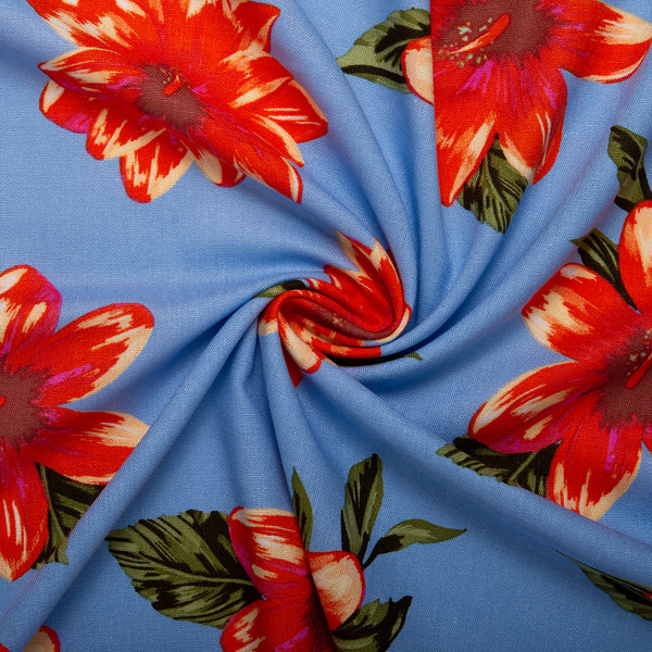 Printed Rayon Linen - BORA BORA - Lily - Blue / Red
