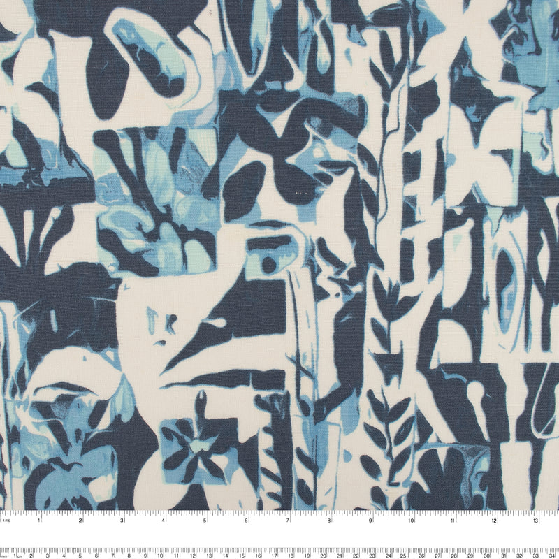 Printed Rayon Linen - BORA BORA - Abstract - Blue