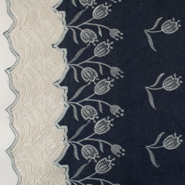 Embroidered Denim - Tulips - Dark Blue