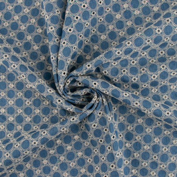 Embroidered Denim - Cercles - Blue